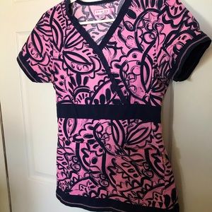 Pink Flower Scrub Top